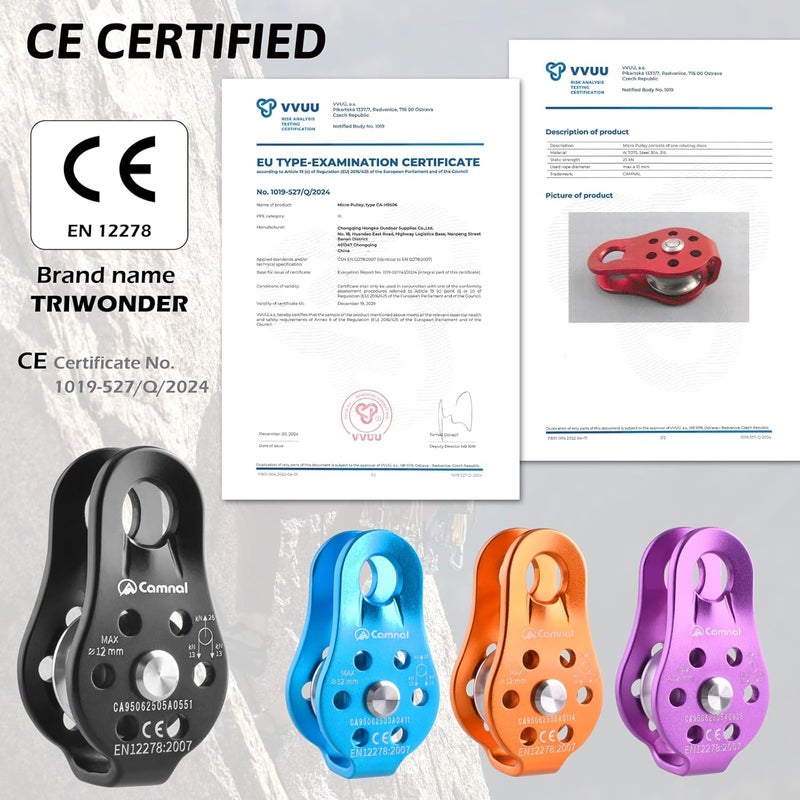 TRIWONDER 20kN 30kN Climbing Pulley Zipline Tandem Speed Dual Trolley Kit for Cable & Rope Rescue Climbing Hauling Backyard Zip Line - Image 3